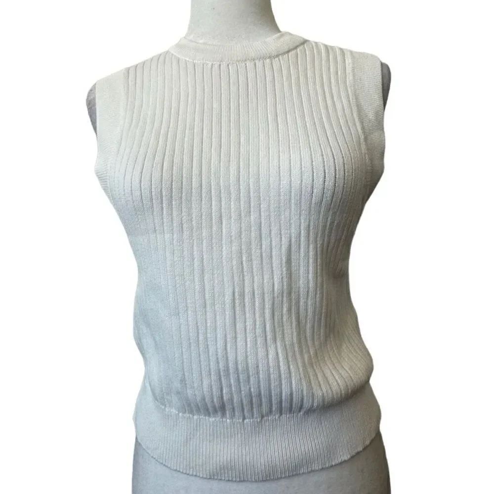 Commense Revolve Sleeveless Top White Cable Knit Classic SZ XS NWT